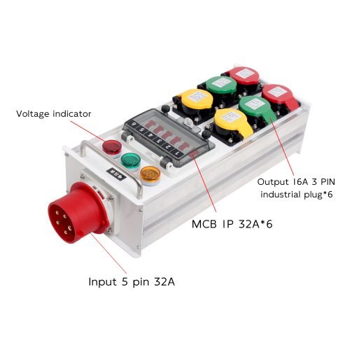 Stage outlet box 6-way power box 5 core 32A in 6-way 3 core 32A out FNP6-B616
