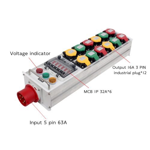 Stage Outlet Box 12-way Aviation Outlet Power Box 5-pole 63A in 12-way 3-pole 16A out with Voltmeter and RCB FNP6-1216X