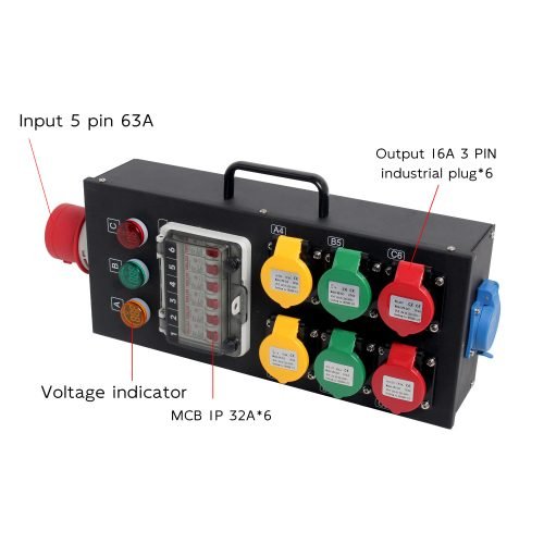 Stage Socket Box 6-way Aviation Socket Power Box 5-pole 32A in 6-way 3-pole 16A out with Voltmeter and RCB FNP6-H616