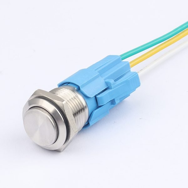 16MM Lampless Metal Pushbutton Switch Waterproof Pushbutton Self-Locking Self-Repeating High Head Flat Head with Connecting Socket with Wire