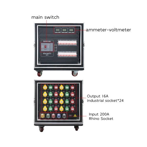 Stage Socket Box 24 Road Aviation Socket Power Box 200A Rhino Socket In 24 Road 3 Core 16A Out Plus Ammeter Voltmeter Plus RCB Plus RCBO FNP6-S10U2416