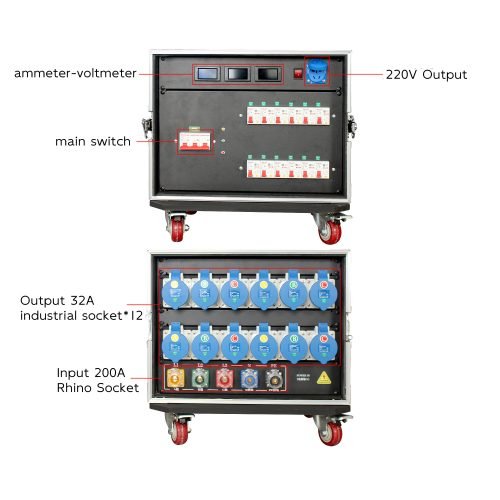 Stage outlet box 12-way aviation outlet power box 200A American rhino horn input 12-way 3-core 32A output plus current voltmeter plus RCB plus RCBO FNP6-8U1232