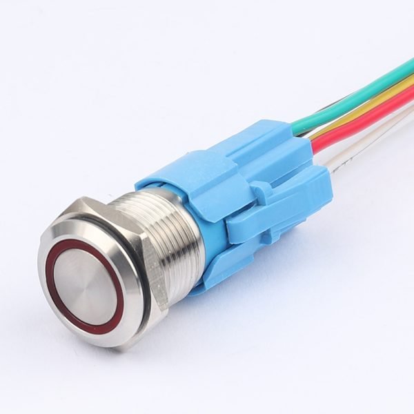 16MM LIGHTLESS METAL PUSH BUTTON SWITCH waterproof keypad self-locking self-recovery high head flat head ring light button with socket with wire