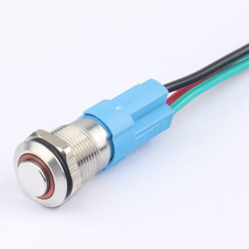 12MM Metal Pushbutton Switch with LED Halo Ring Waterproof Latching Momentary Socket Pushbutton with wire socket