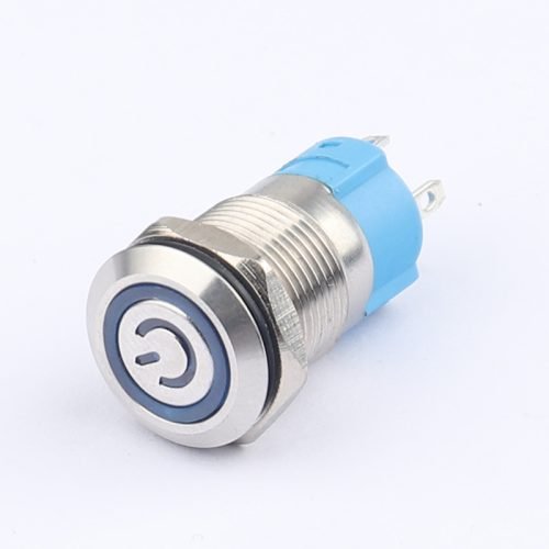 12MM Metal Pushbutton Switch with LED Ring Power Symbol Waterproof Latching Momentary Pushbutton