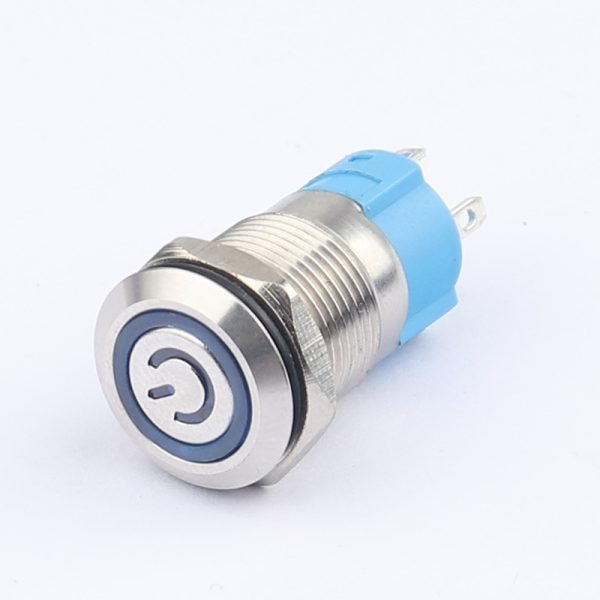 12MM Metal Pushbutton Switch with LED Ring Power Symbol Waterproof Latching Momentary Pushbutton