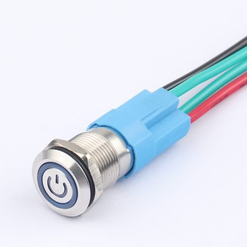 12MM Metal Pushbutton Switch with LED Ring Power Symbol Waterproof Latching Momentary Socket Pushbutton with wire socket