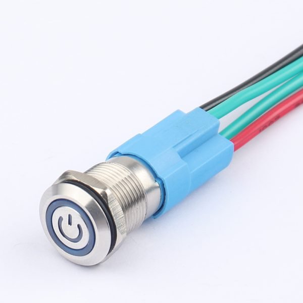 12MM Metal Pushbutton Switch with LED Ring Power Symbol Waterproof Latching Momentary Socket Pushbutton with wire socket