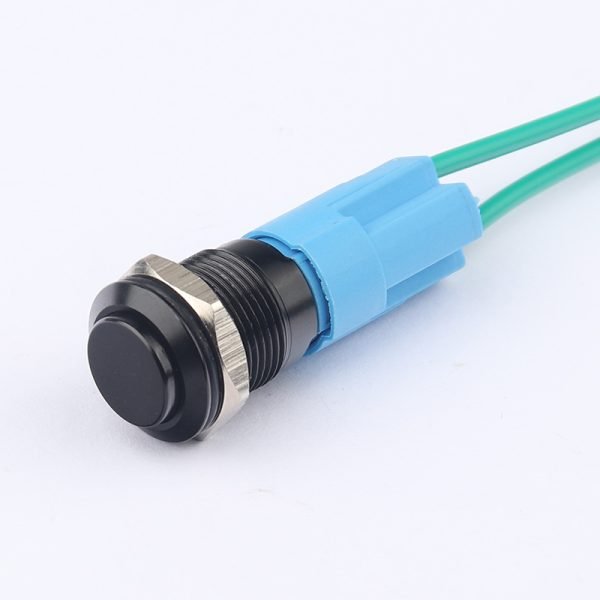 12MM Aluminium alloy Black Metal Pushbutton Switch Without Lamp Pushbutton Waterproof Latching Momentary Action with wire socket