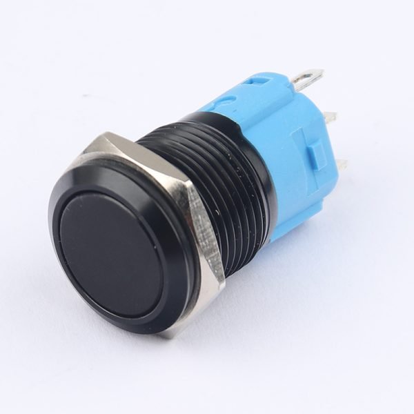 16MM Metal Pushbutton Switch Aluminum Oxide Waterproof Pushbutton Self-Locking Self-Repeating High Head Flat Head No Light Black Pushbutton