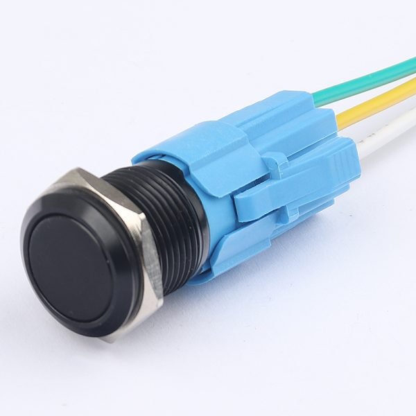 16MM Metal Pushbutton Switch Aluminum Oxide Waterproof Pushbutton Self-Locking Self-Returning High Head Flat Head No Light Black Pushbutton With Socket With Cord