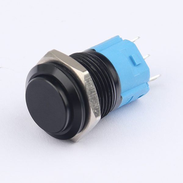 16MM Metal Pushbutton Switch Aluminum Oxide Waterproof Pushbutton Self-Locking Self-Repeating High Head Flat Head No Light Black Pushbutton