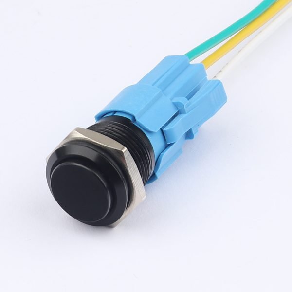 16MM Metal Pushbutton Switch Aluminum Oxide Waterproof Pushbutton Self-Locking Self-Returning High Head Flat Head No Light Black Pushbutton With Socket With Cord