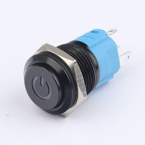 16MM Metal Pushbutton Switch Aluminum Oxide Waterproof Pushbutton Self-Locking Self-Returning High Head Power Symbol LED Black Pushbutton