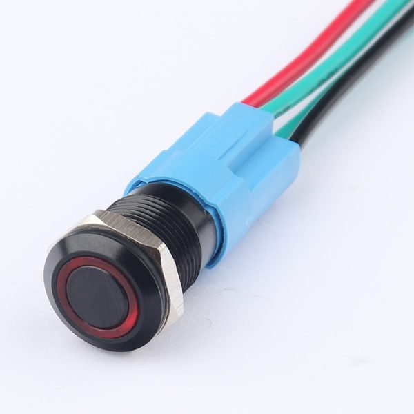 12MM Aluminium alloy Black Metal Pushbutton Switch with LED Halo Ring Waterproof Latching Momentary Socket Pushbutton with wire socket