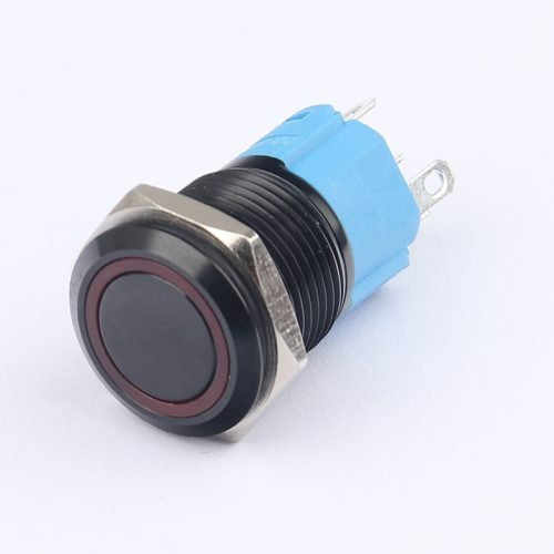 16MM Metal Pushbutton Switch Aluminum Oxide Waterproof Pushbutton Self-Locking Self-Returning High Head Halo Ring LED Black Pushbutton